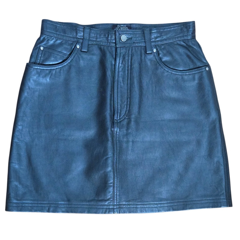 VTG GAP 90s Black Genuine Leather Mini Skirt Size 8 Indie Grunge Y2K Retro